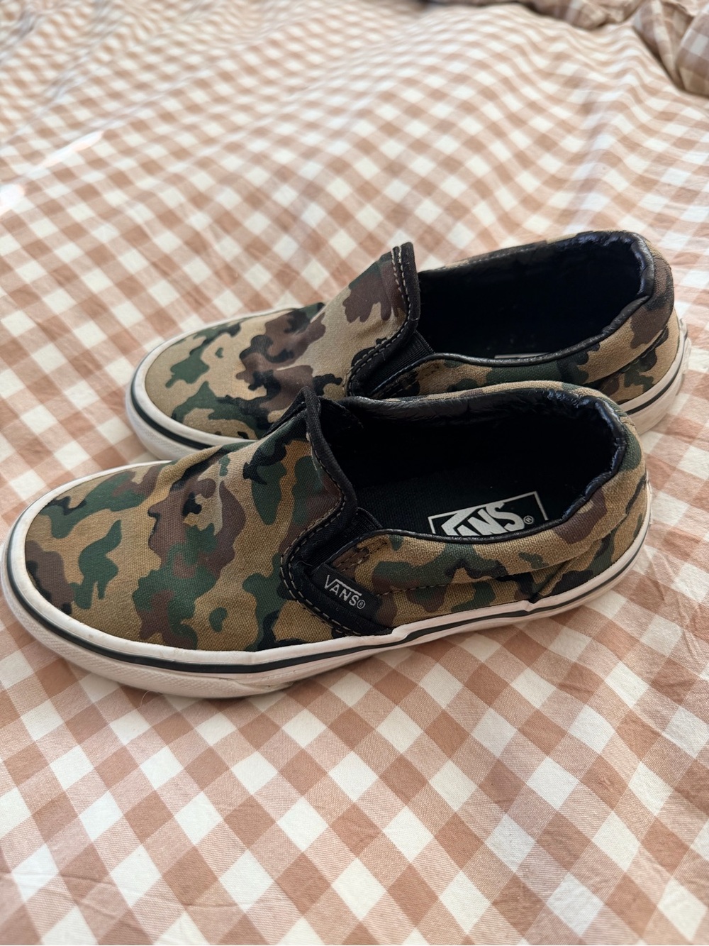 Vans Kids Slip-On Sneakers in Camo Brown and Green